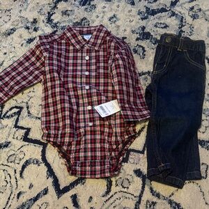 Carter's Red and Black Plaid Button-Up Bodysuit